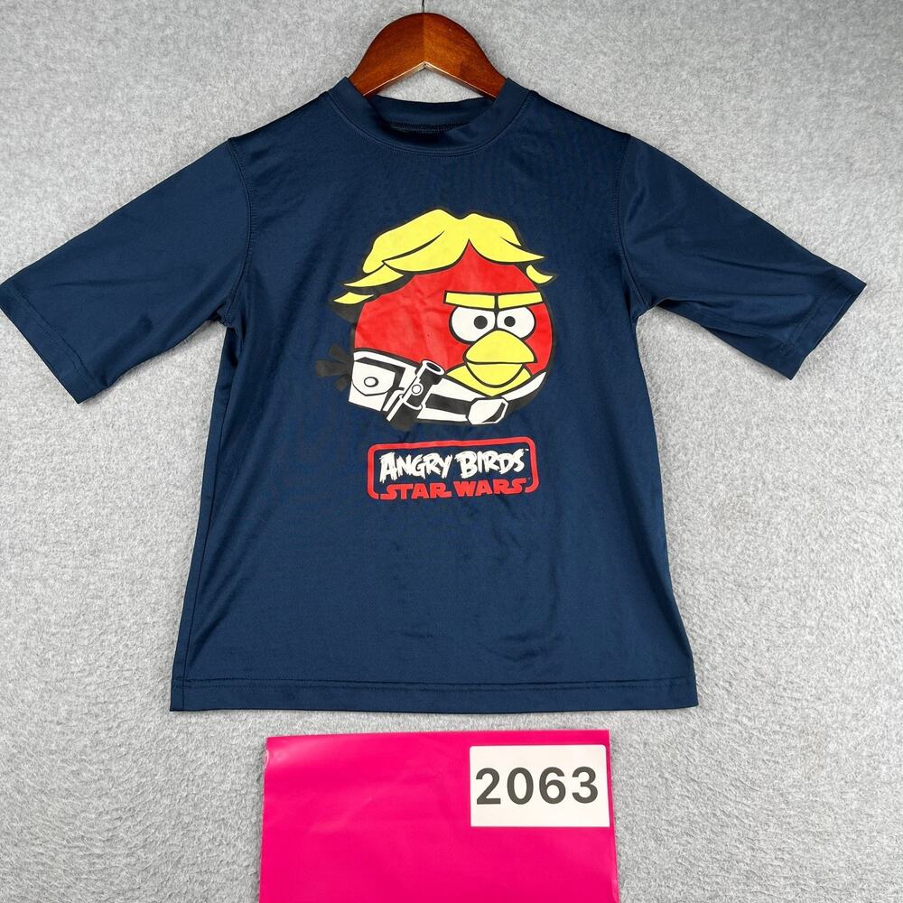 Angry Birds Star Wars Graphic Print T Shirt Youth Size 10/12 Navy Blue